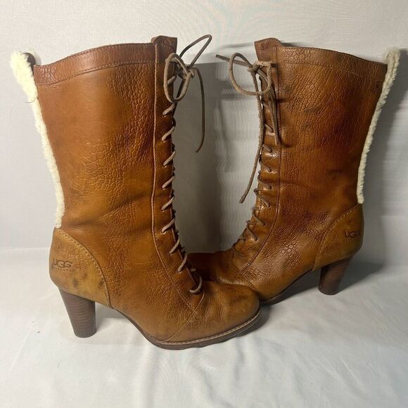 Ugg Rosie Womens Sexy Lace up Knee High Leather Boots Size 8 Brown - Picture 7 of 15